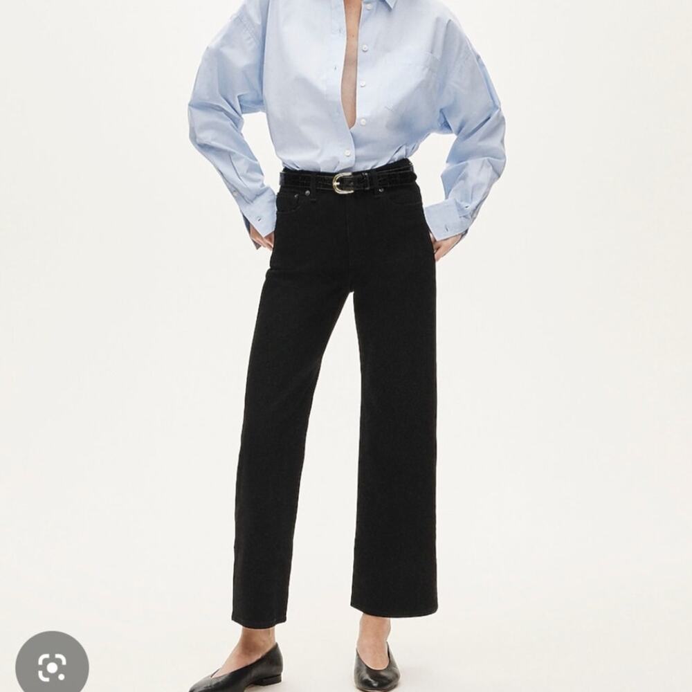 J Crew Slim Wide Leg Jeans Black High Rise Semi Stretch Crop Ankle Minimalist 29